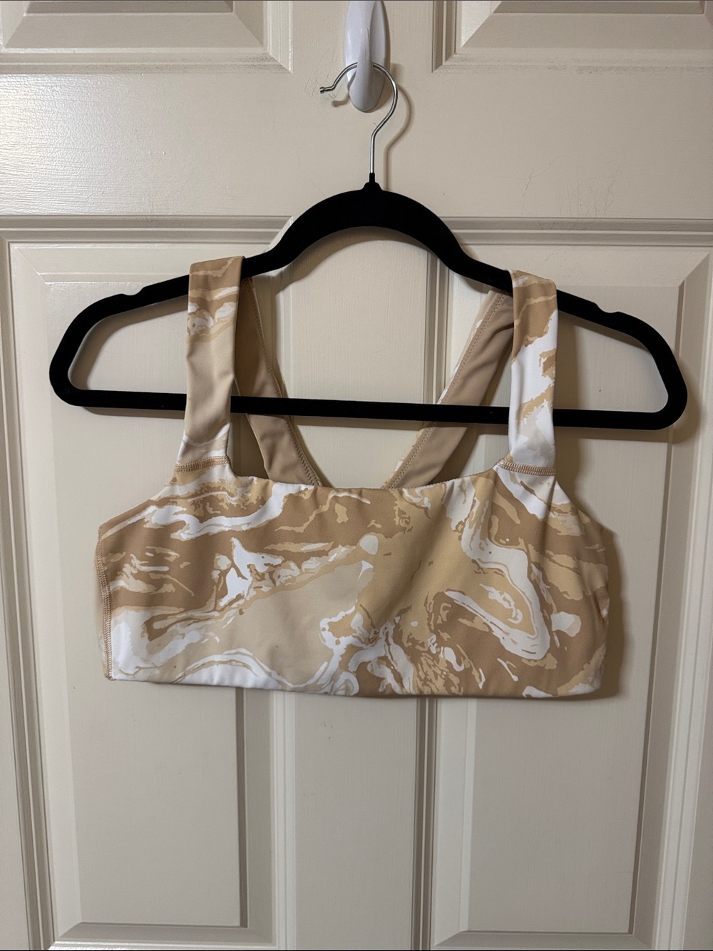 OFFLINE by aerie Beige Marble-Print Crop Sports Bra Top